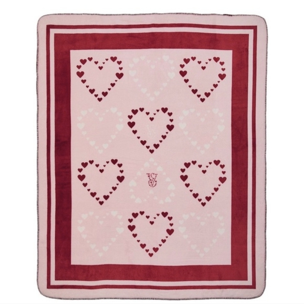 Victoria's Secret Pink & Red Heart Themed Blanket (NWT!)